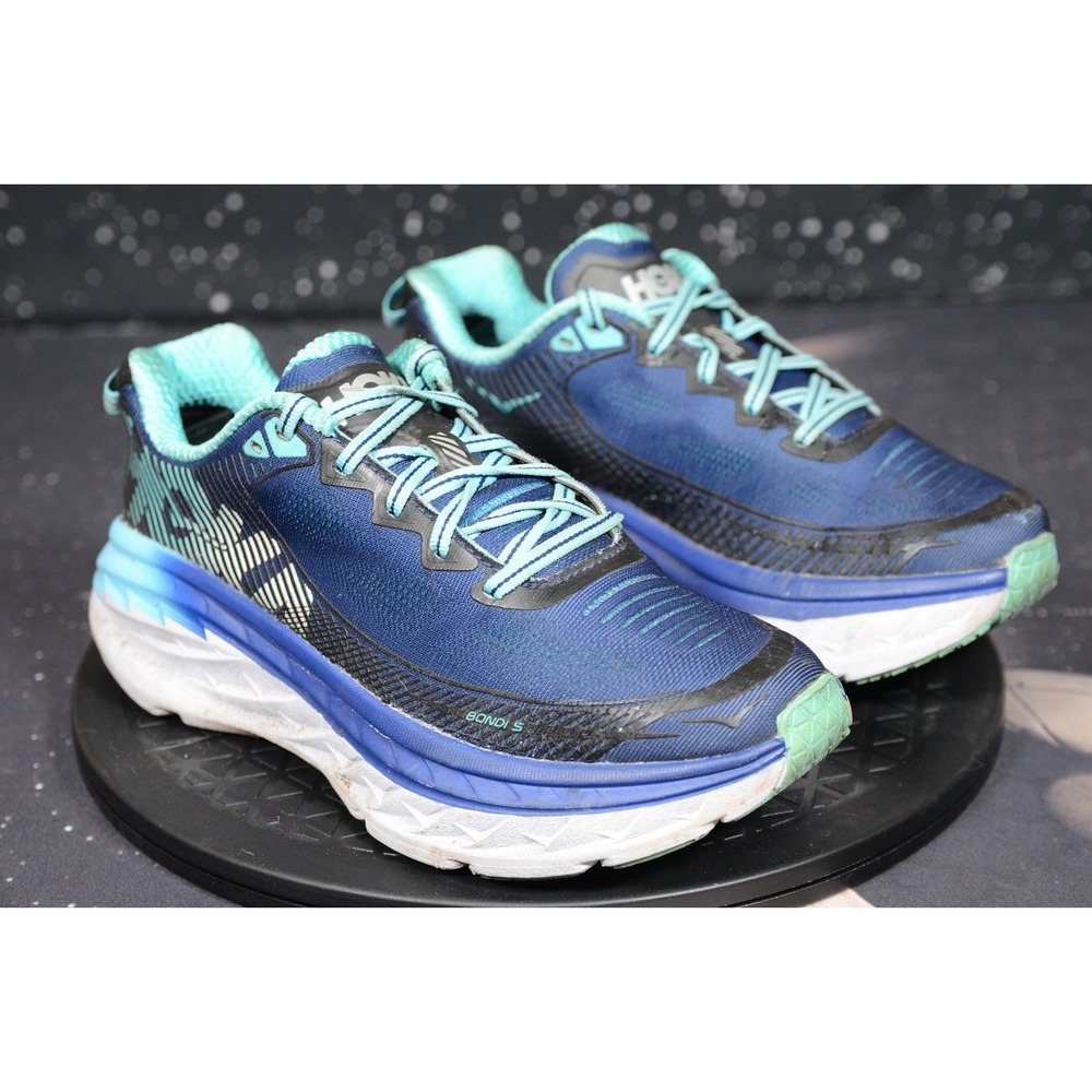 Hoka One One Bondi 5 Shoes Womens Size 6.5 Blue Road Running Cushioned Sneakers